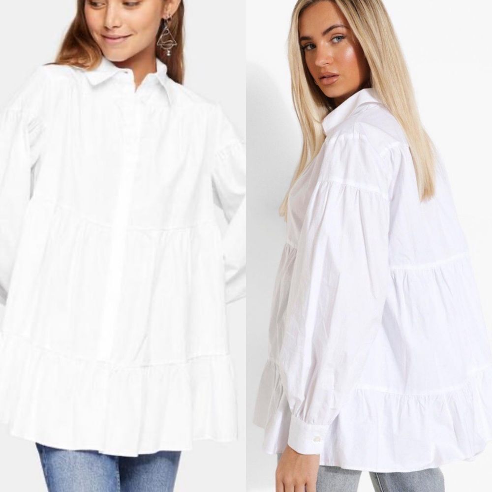 Nwt topshop tiered poplin shirt in‎ white